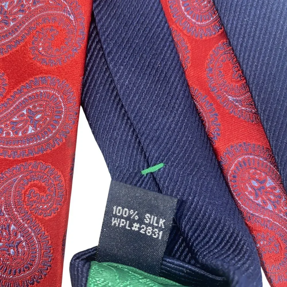 Tommy Hilfiger Necktie Red With Blue Paisley Silk Mens 61”x3.5”